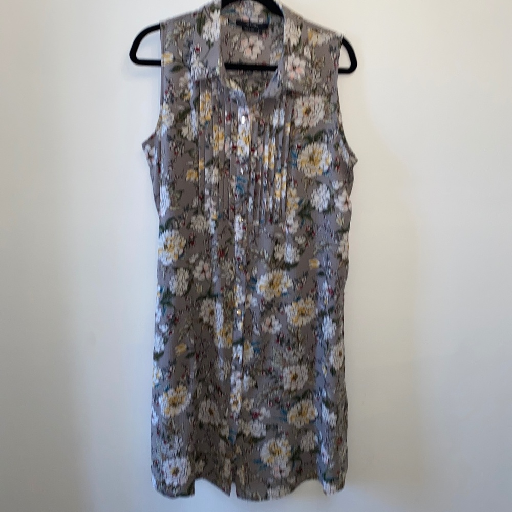 Vertigo Gray Floral button down sleeveless shirt dress